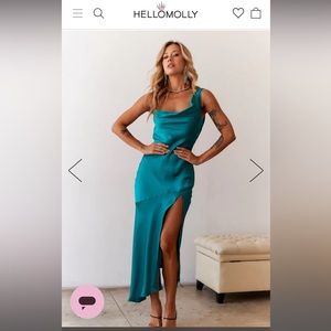 HELLO MOLLY SILKY NIGHTS MIDI DRESS TEAL Size S